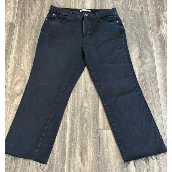 Zara Womens Size 10 x28" High-Waisted Distressed Straight Leg Jeans Black READ!! - Picture 1 of 9